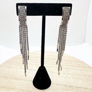 Rhinestone studded elegant waterfall cascade dangle multistrand post earrings